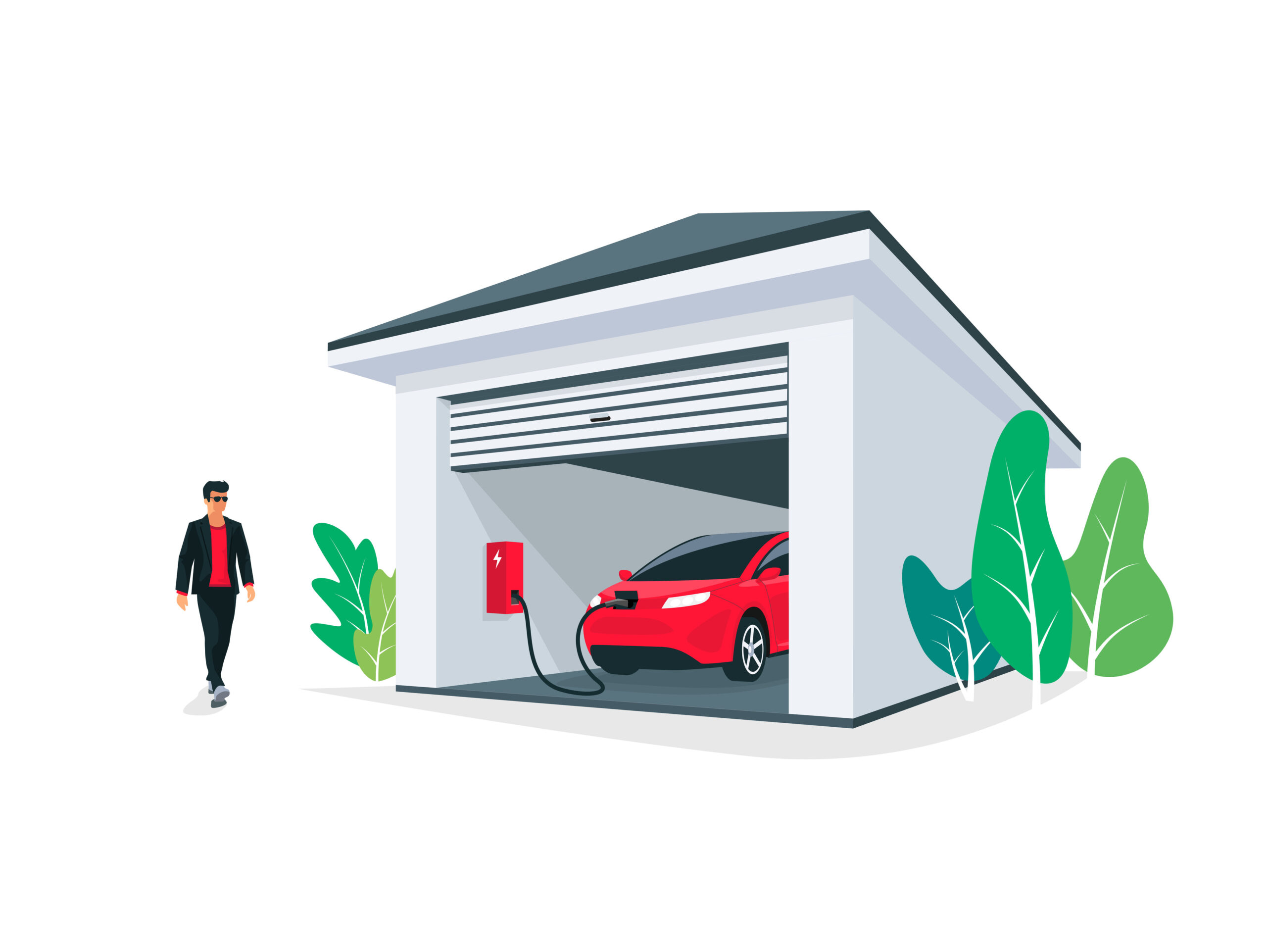 Electric Car Charging at Home Garage Wall Box Charger Station